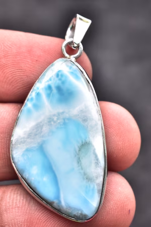 Larimar Cabochon Pendant / Stamped 925 Sterling Silver Pendant / Larimar Jewelry / Freeform Shape / Loose Gemstone Jewelry P-261