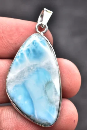 - Title: Larimar Cabochon Pendant / Stamped 925 Sterling Silver Pendant / Freeform Shape / Loose Gemstone Jewelry P‑263