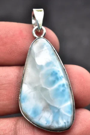Title: Larimar Cabochon Pendant / Stamped 925 Sterling Silver Pendant / Larimar Jewelry / Freeform Shape / Loose Gemstone Jewelry P‑263