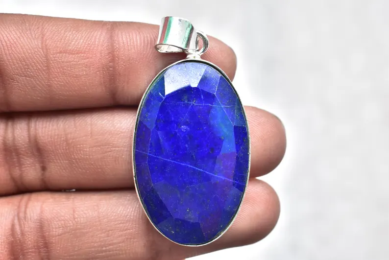 Lapis Lazuli Cabochon Pendant / Stamped 925 Sterling Silver Pendant / Moonstone Jewelry / Oval Shape / Loose Gemstone Jewelry P-440