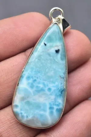 Title: Larimar Cabochon Cabochon / Stamped 925 Sterling Silver Pendant / For Jewelry / Pair Shape / Loose Gemstone Jewelry P‑547