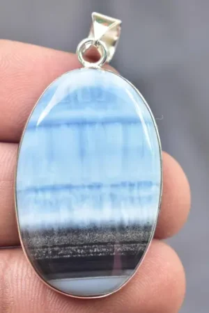 Blue Opal Cabochon / Stamped 925 Sterling Silver Pendant / For Jewelry / Oval Shape / Loose Gemstone Jewelry P-533