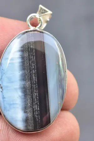 Blue Opal Cabochon / Stamped 925 Sterling Silver Pendant / For Jewelry / Oval Shape / Loose Gemstone Jewelry P-537