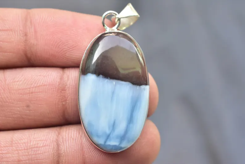 Blue Opal Cabochon / Stamped 925 Sterling Silver Pendant / For Jewelry / Oval Shape / Loose Gemstone Jewelry P-536