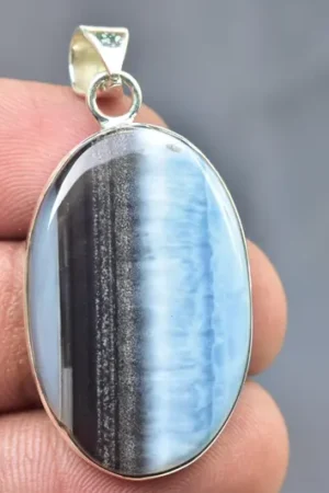 Title: Blue Opal Cabochon / Stamped 925 Sterling Silver Pendant / for Jewelry / Oval Shape / Loose Gemstone Jewelry P-533