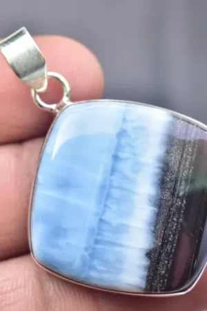 Title: Blue Opal Cabochon / Stamped 925 Sterling Silver Pendant / For Jewelry / Cushion Shape / Loose Gemstone Jewelry P‑535