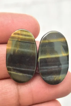 Title: Tiger Eye Pair Cabochon / Tiger Eye Pair Gemstone / Oval Shape / 35.85 Ct. / 28x16x4 mm. / Loose Gemstone / Q-182