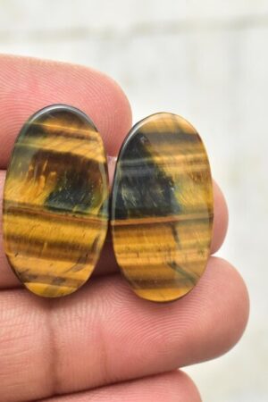 Title: Tiger Eye Pair Cabochon / Tiger Eye Pair Gemstone / Oval Shape / 31.25 Ct. / 27x14x4 mm. / Loose Gemstone / Q-184