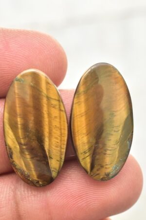 Title: Tiger Eye Pair Cabochon / Tiger Eye Pair Gemstone / Oval Shape / 26.95 Ct. / 27×14×4 mm. / Loose Gemstone / Q‑178