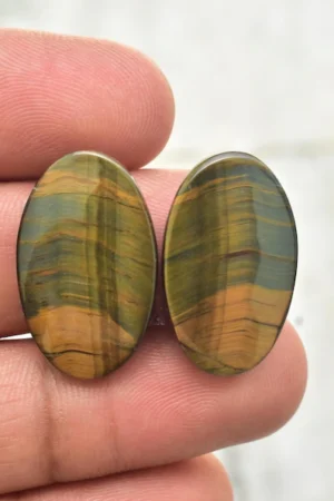 Title: Tiger Eye Pair Cabochon / Tiger Eye Pair Gemstone / Oval Shape / 30.15 Ct. / 25x15x4 mm. / Loose Gemstone / Q-169