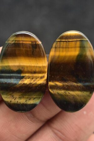 Title: Tiger Eye Pair Cabochon / Tiger Eye Pair Gemstone / Oval Shape / 25.95 Ct. / 25x14x4 mm. / Loose Gemstone / Q-185