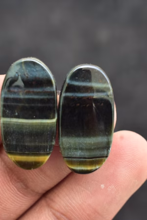 Title: Tiger Eye Pair Cabochon / Tiger Eye Pair Gemstone / Oval Shape / 24.95 Ct. / 24x12x4 mm. / Loose Gemstone / Q-177