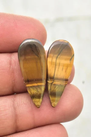 Title: Tiger Eye Pair Cabochon / Tiger Eye Pair Gemstone / Oval Shape / 25.00 Ct. / 25x13x4 mm. / Loose Gemstone / Q-172