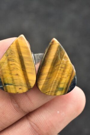 Title: Tiger Eye Pair Cabochon / Tiger Eye Pair Gemstone / Pear Shape / 24.15 Ct. / 24×17×4 mm. / Loose Gemstone / Q‑170
