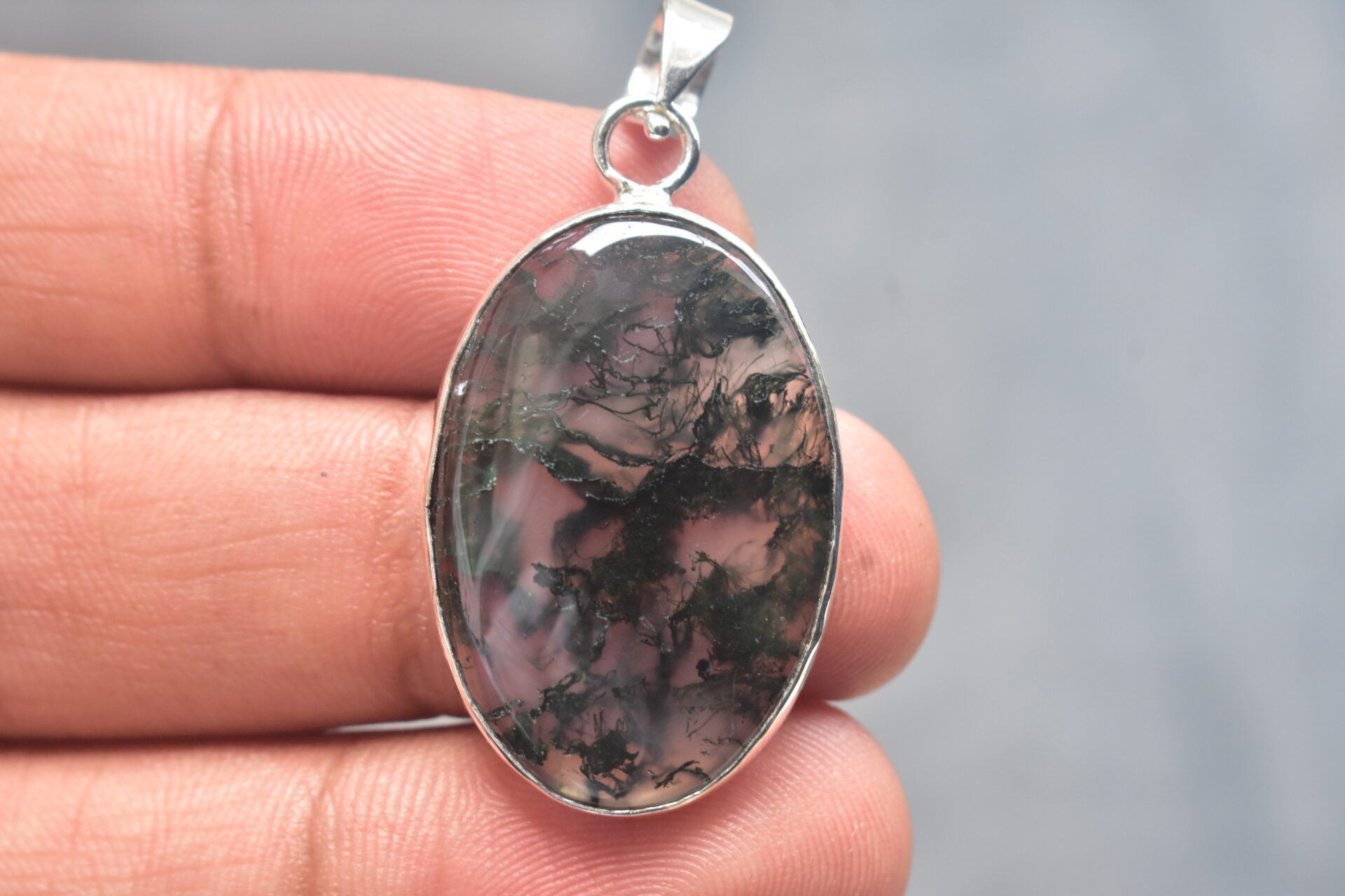 Moss Agate Cabochon / Stamped 925 Plated Silver Pendant / For Jewelry / Oval Shape / Loose Gemstone Jewelrys A-264 - Image 2
