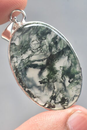 Moss Agate Cabochon / Stamped 925 Plated Silver Pendant / For Jewelry / Oval Shape / Loose Gemstone Jewelrys A-264