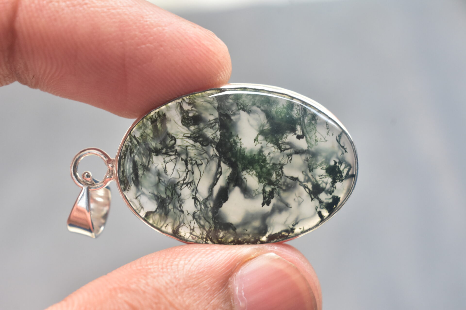 Moss Agate Cabochon / Stamped 925 Plated Silver Pendant / For Jewelry / Oval Shape / Loose Gemstone Jewelrys A-264 - Image 4