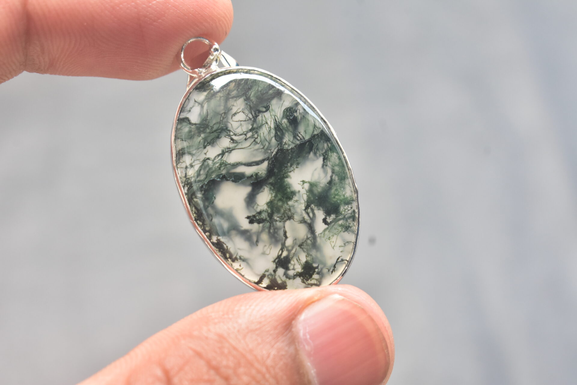 Moss Agate Cabochon / Stamped 925 Plated Silver Pendant / For Jewelry / Oval Shape / Loose Gemstone Jewelrys A-264 - Image 5