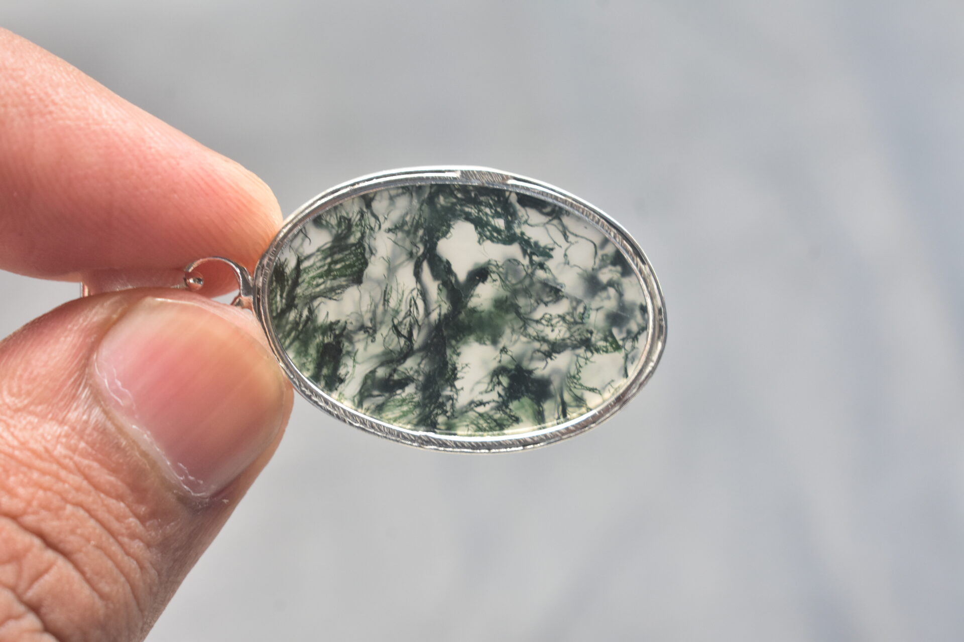 Moss Agate Cabochon / Stamped 925 Plated Silver Pendant / For Jewelry / Oval Shape / Loose Gemstone Jewelrys A-264 - Image 6