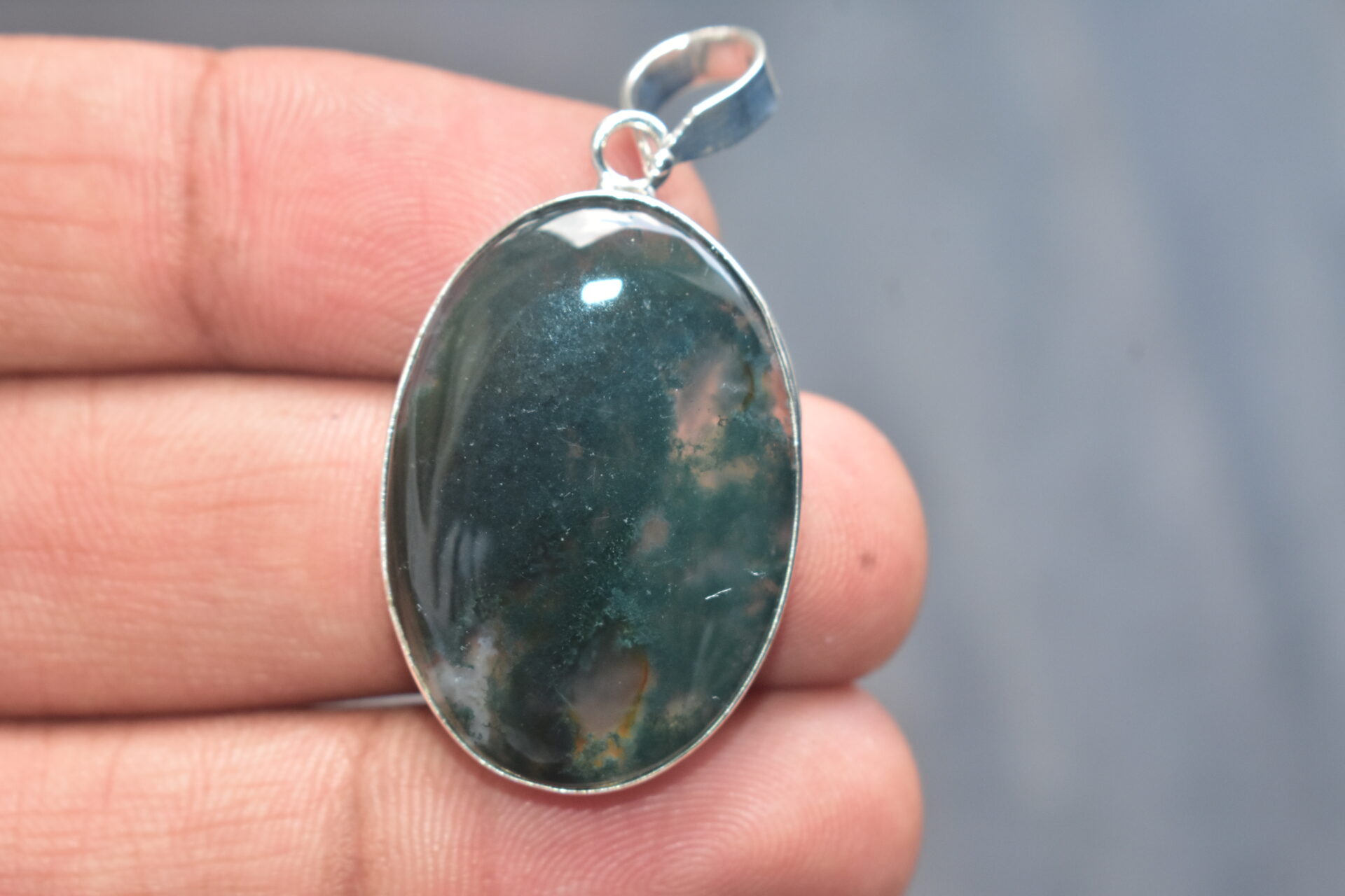Moss Agate Cabochon / Plated Silver Pendant / For Jewelry / Oval Shape / Loose Gemstone Jewelrys A-282 - Image 2