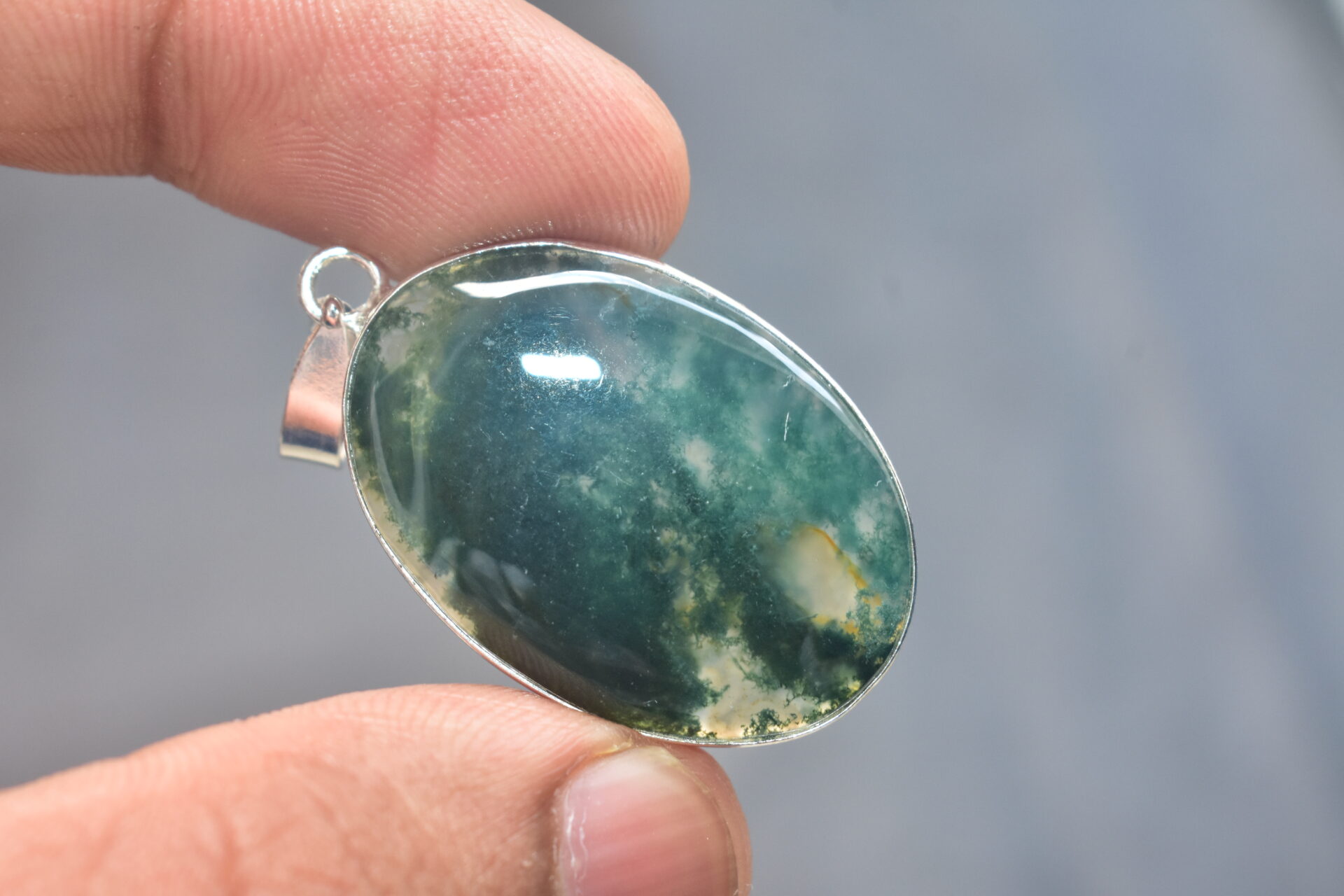 Moss Agate Cabochon / Plated Silver Pendant / For Jewelry / Oval Shape / Loose Gemstone Jewelrys A-282 - Image 3