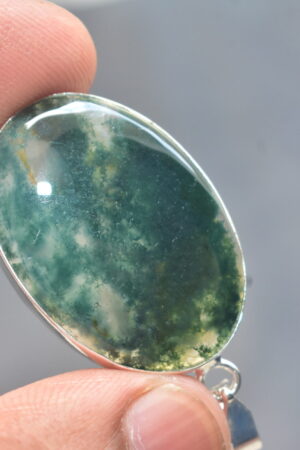 Moss Agate Cabochon / Plated Silver Pendant / For Jewelry / Oval Shape / Loose Gemstone Jewelrys A-282