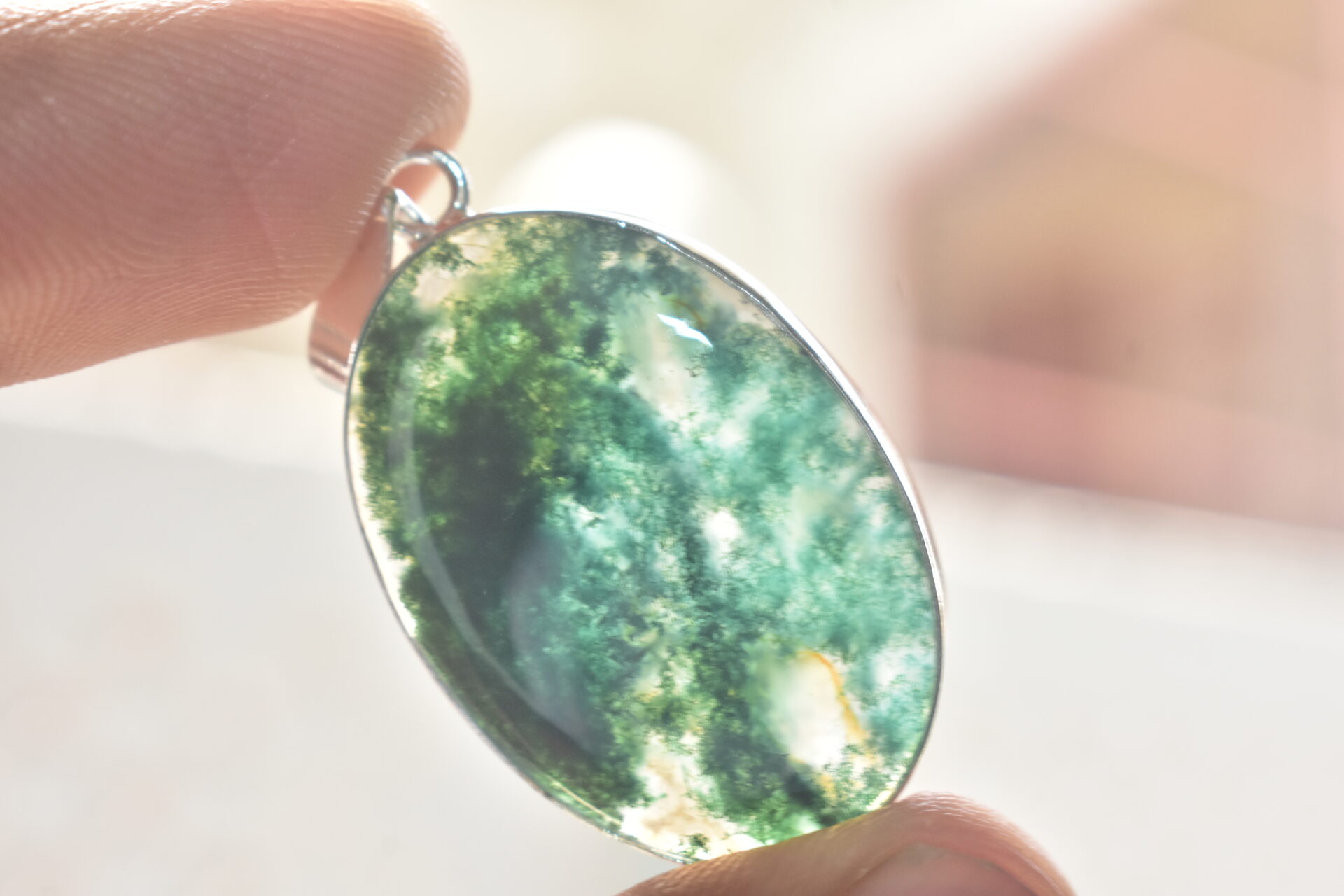 Moss Agate Cabochon / Plated Silver Pendant / For Jewelry / Oval Shape / Loose Gemstone Jewelrys A-282 - Image 5