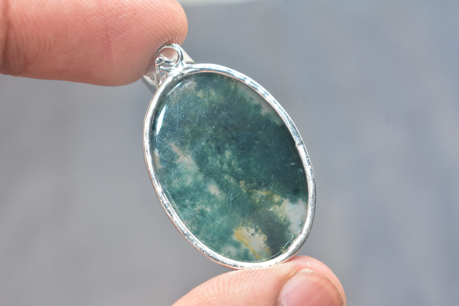 Moss Agate Cabochon / Plated Silver Pendant / For Jewelry / Oval Shape / Loose Gemstone Jewelrys A-282 - Image 6