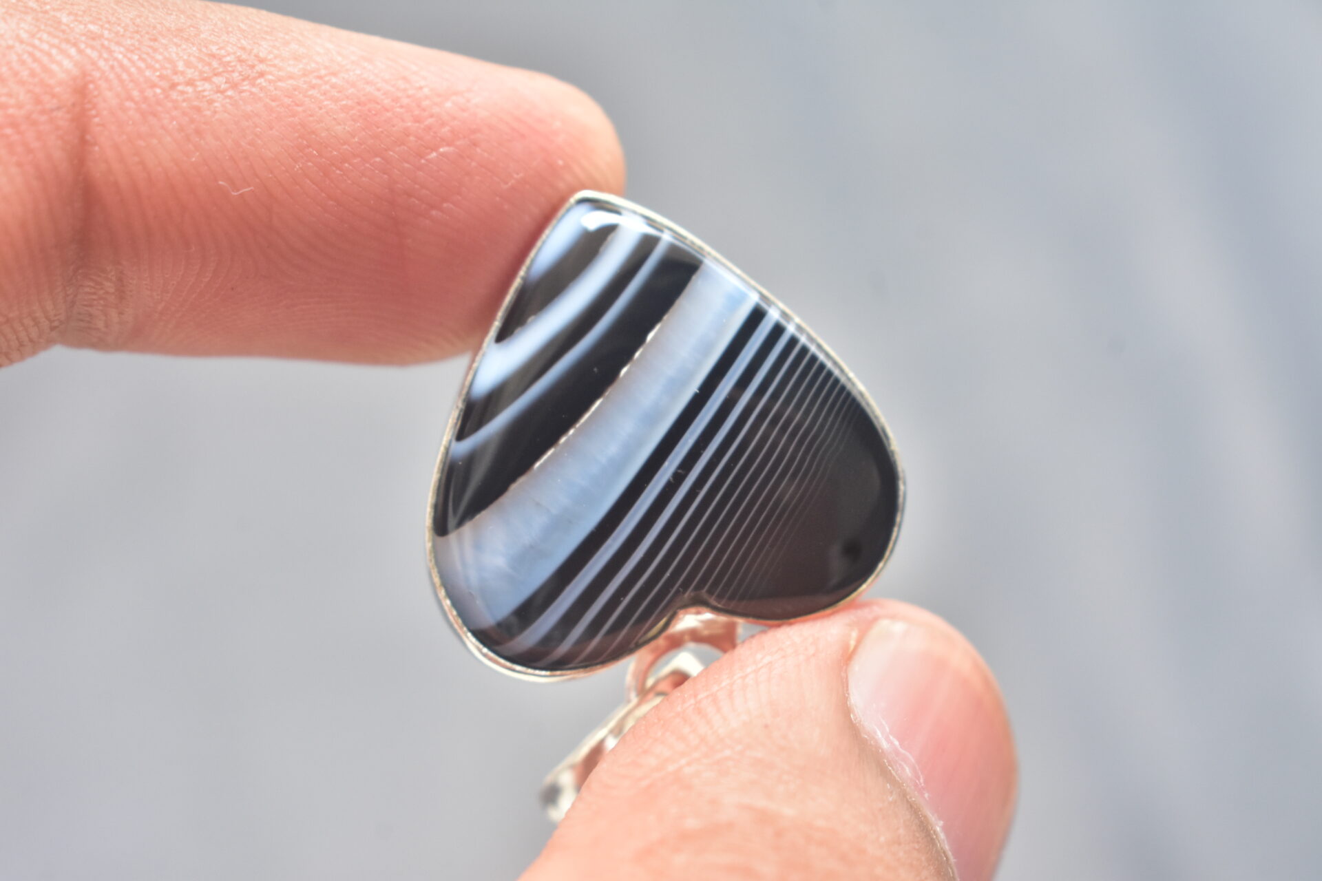 Black Banded Agate Cabochon / Plated Silver Pendant / For Jewelry / Heart Shape / Loose Gemstone Jewelrys A-255 - Image 4