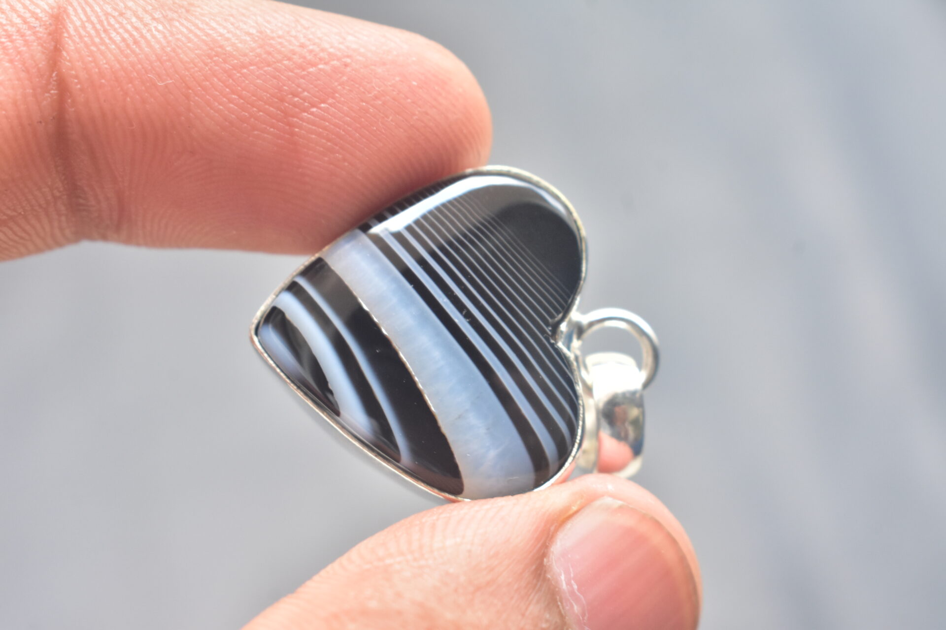 Black Banded Agate Cabochon / Plated Silver Pendant / For Jewelry / Heart Shape / Loose Gemstone Jewelrys A-255 - Image 5