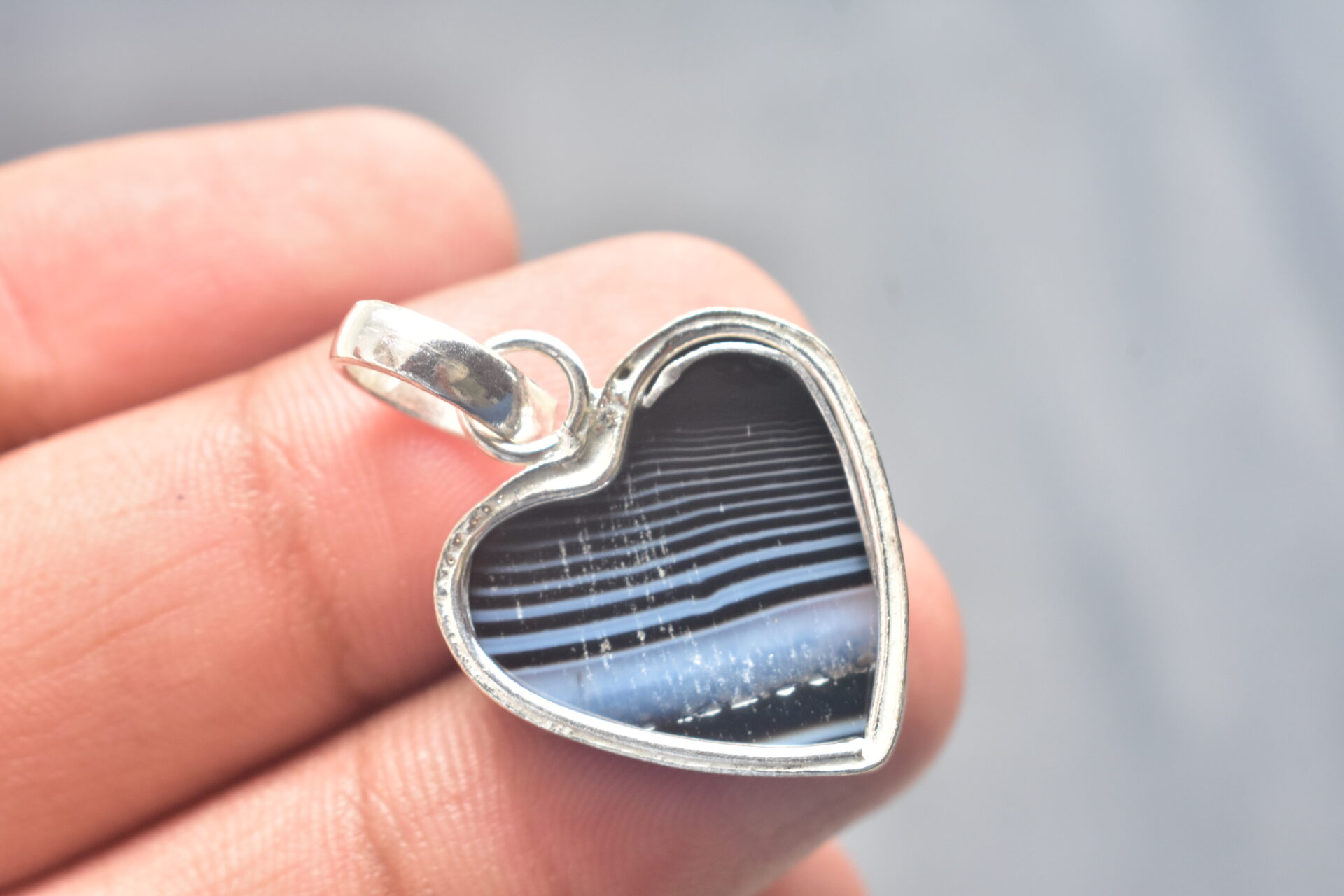 Black Banded Agate Cabochon / Plated Silver Pendant / For Jewelry / Heart Shape / Loose Gemstone Jewelrys A-255 - Image 6