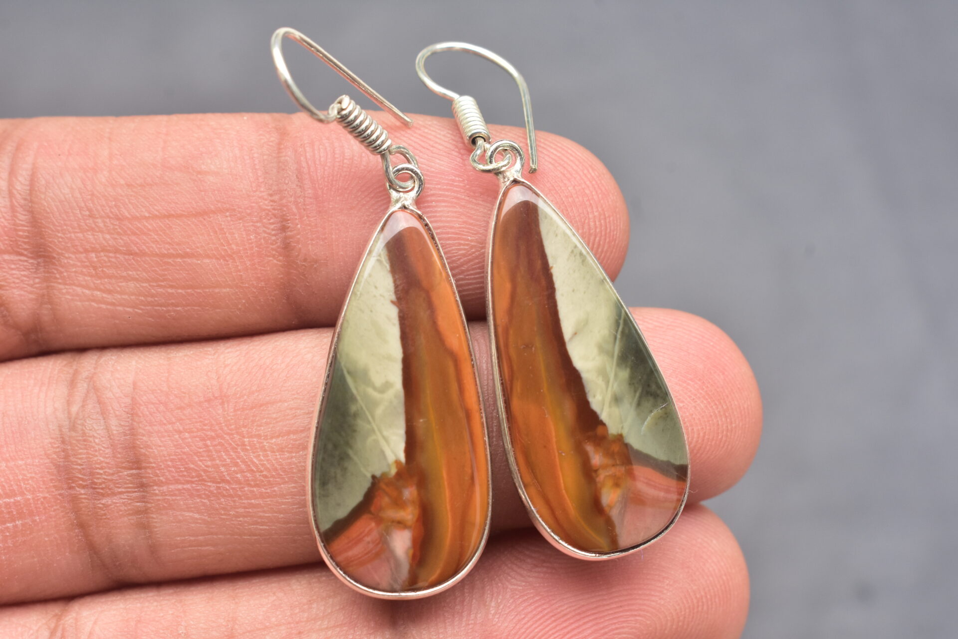 Polychrome Cabochon / Plated Silver Earring / For Jewelry / Pear Shape / Loose Gemstone Jewelrys A-203