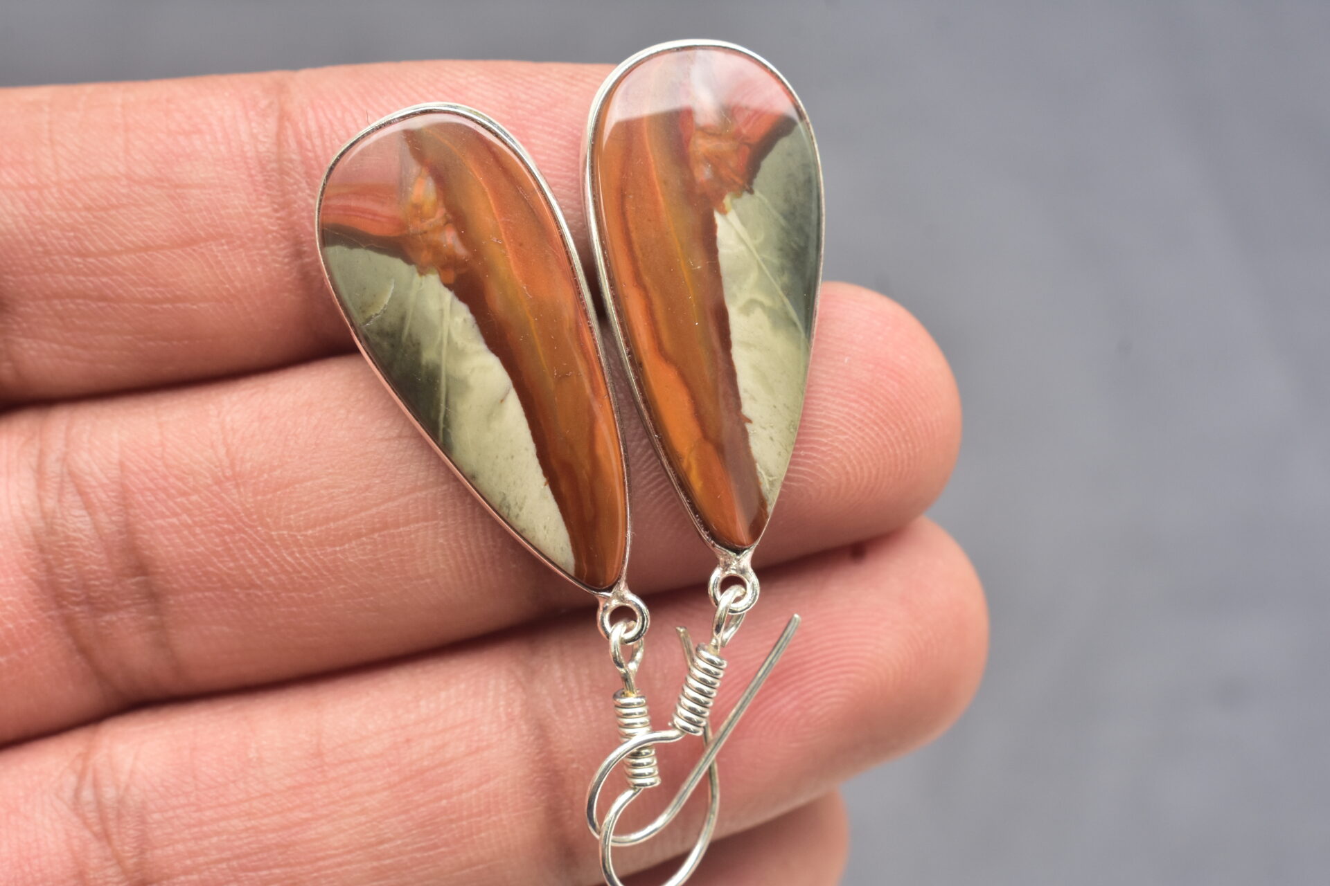 Polychrome Cabochon / Plated Silver Earring / For Jewelry / Pear Shape / Loose Gemstone Jewelrys A-203 - Image 4