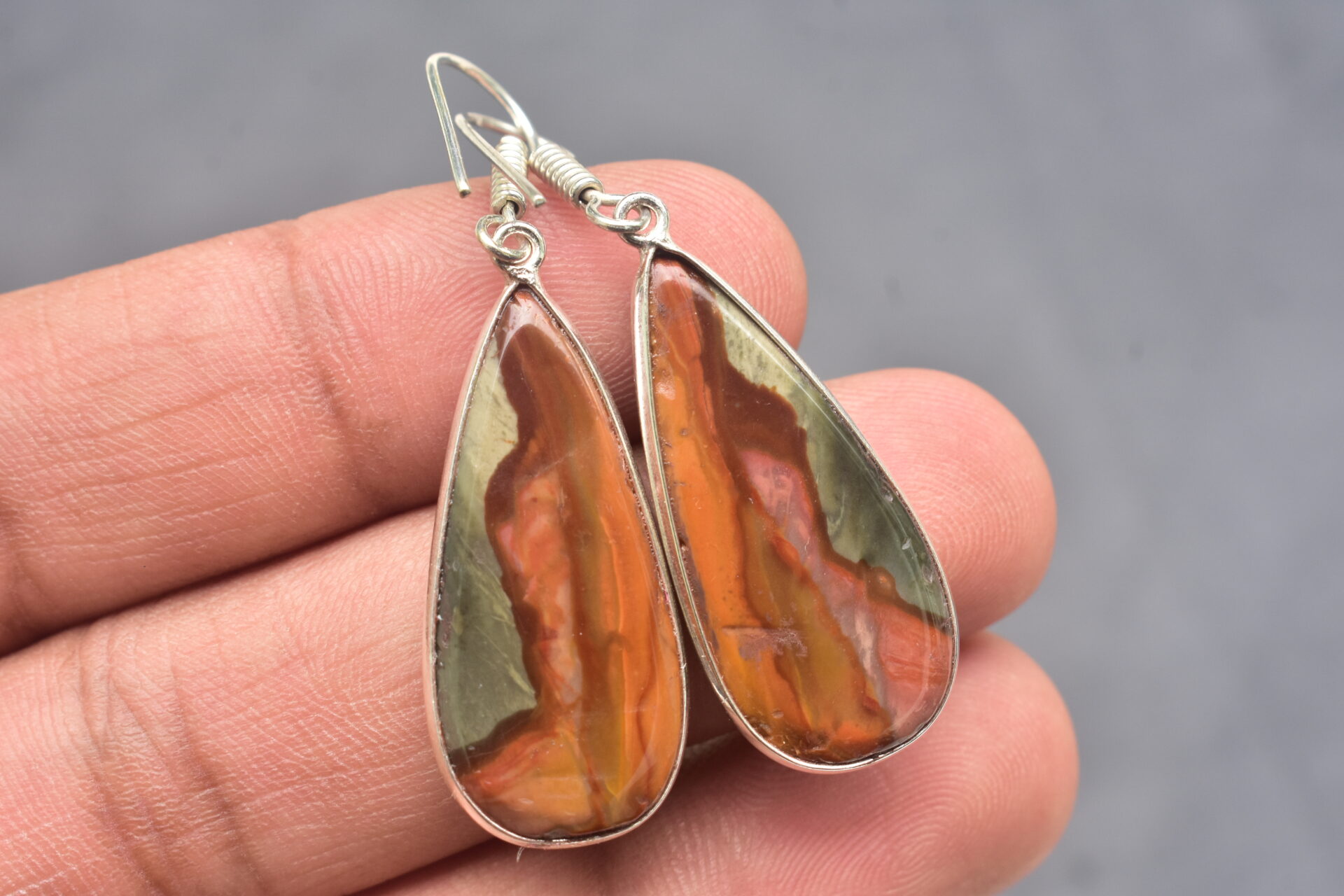 Polychrome Cabochon / Plated Silver Earring / For Jewelry / Pear Shape / Loose Gemstone Jewelrys A-203 - Image 5