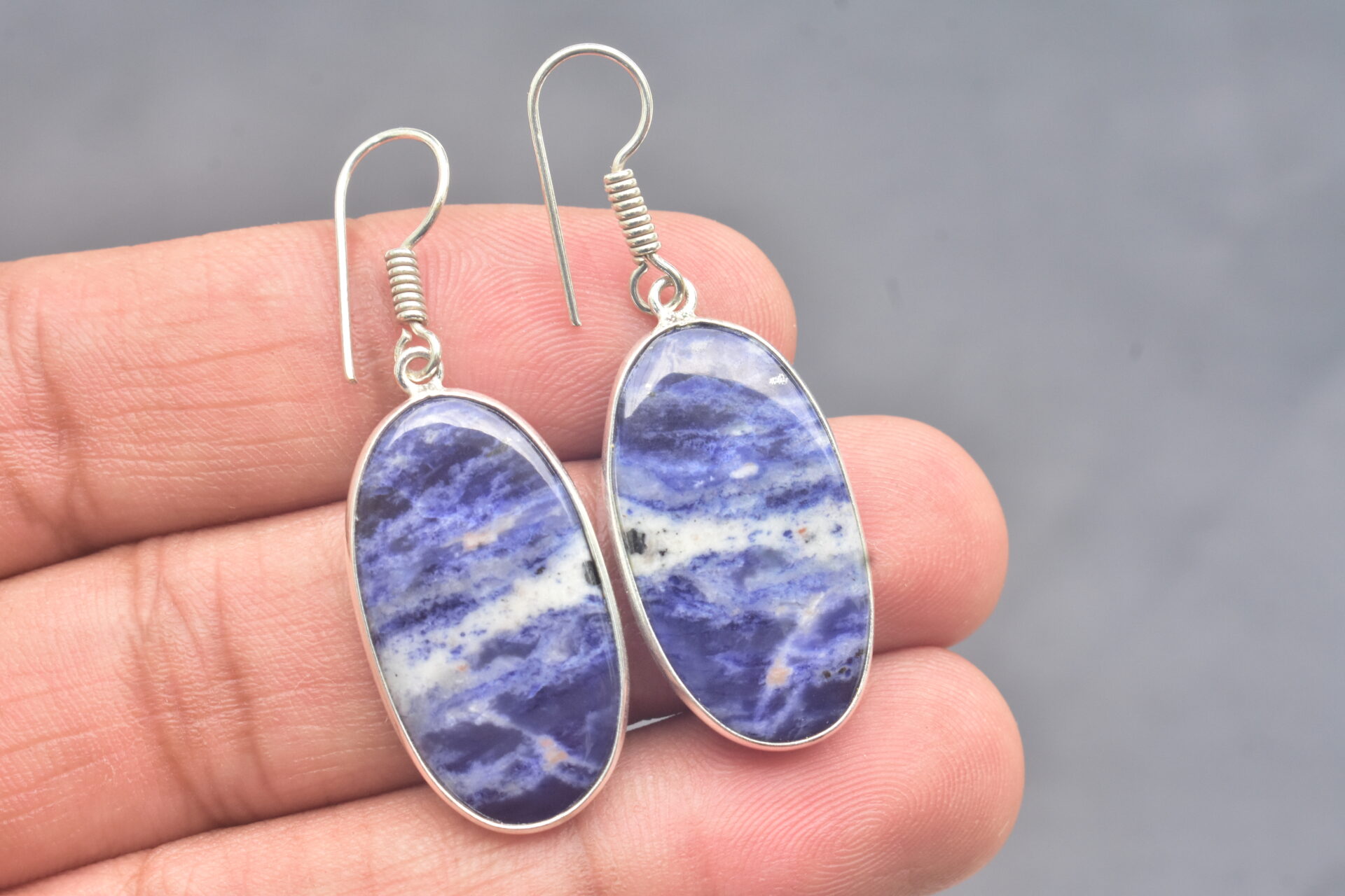Sodalite Cabochon / Plated Silver Earring / For Jewelry / Oval Shape / Loose Gemstone Jewelrys A-225 - Image 4