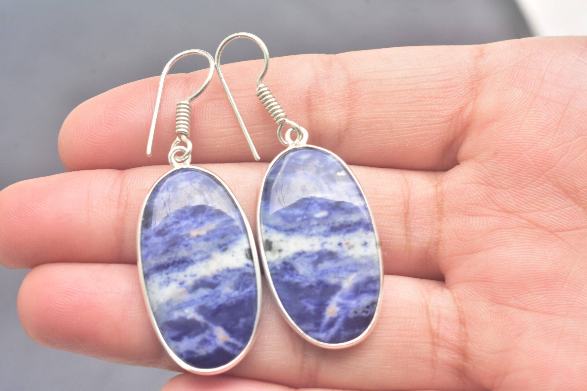 Sodalite Cabochon / Plated Silver Earring / For Jewelry / Oval Shape / Loose Gemstone Jewelrys A-225 - Image 5