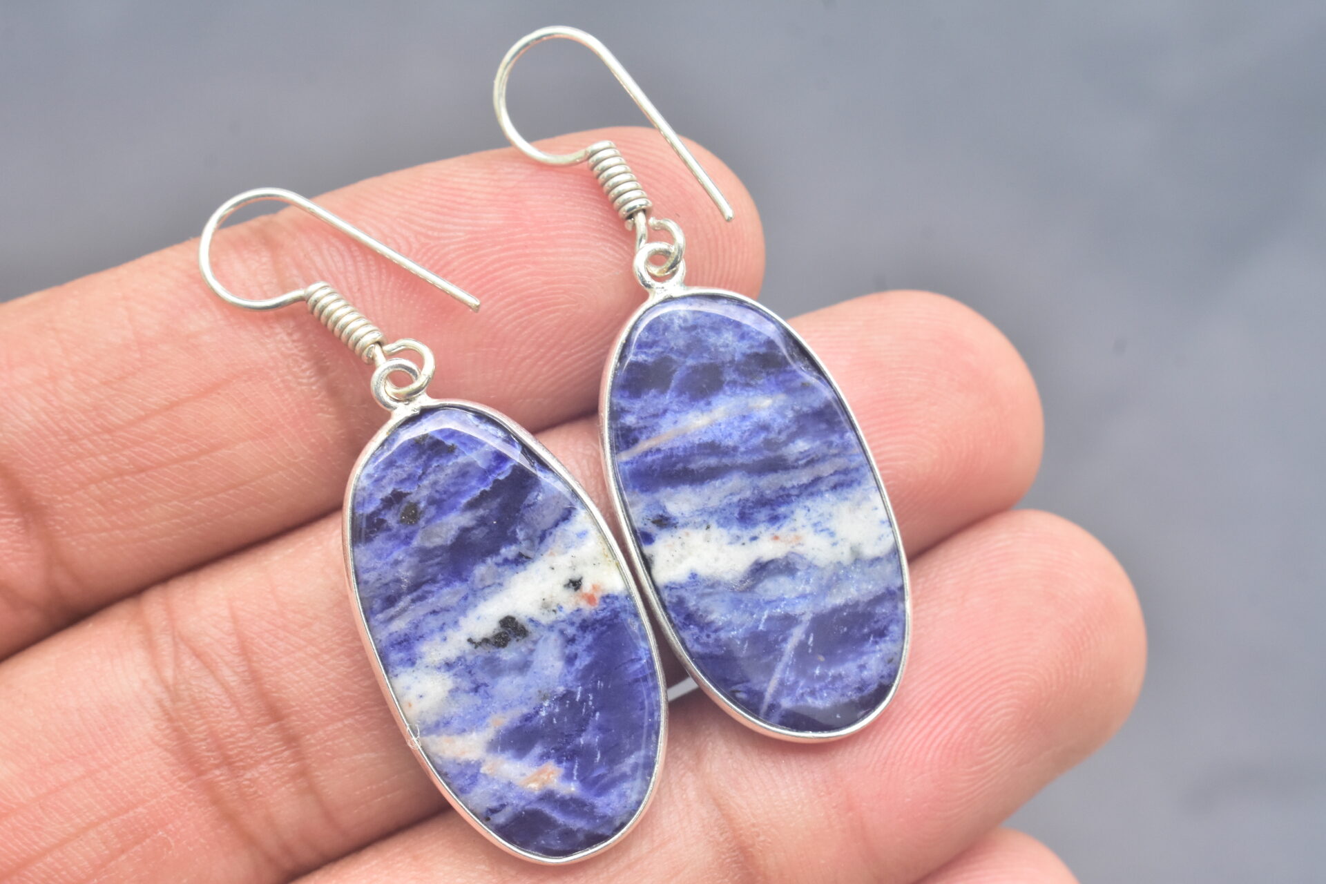 Sodalite Cabochon / Plated Silver Earring / For Jewelry / Oval Shape / Loose Gemstone Jewelrys A-225 - Image 6
