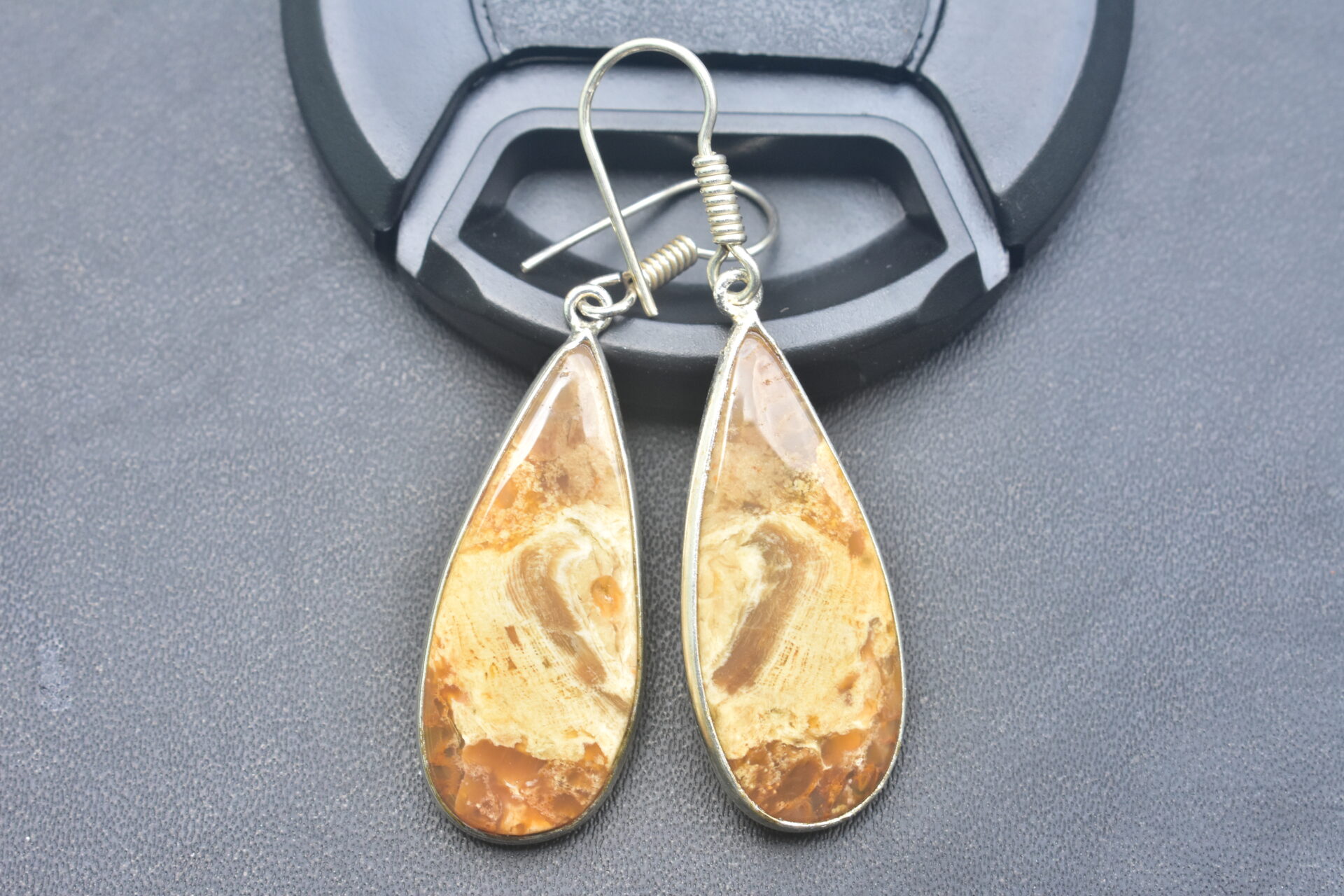 Patrified Fossil Cabochon / Plated Silver Earring / For Jewelry / Pear Shape / Loose Gemstone Jewelrys A-231 - Image 2