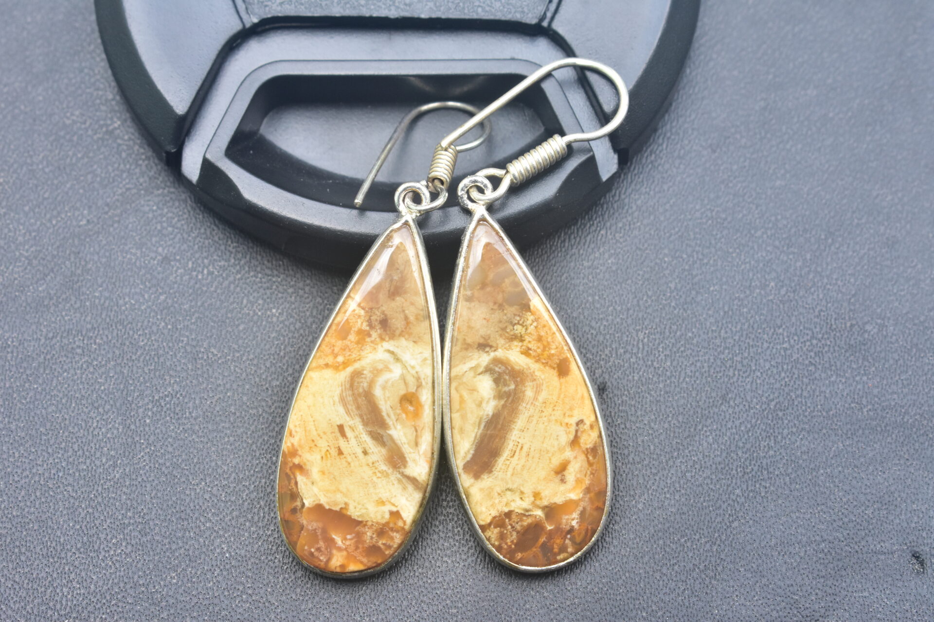 Patrified Fossil Cabochon / Plated Silver Earring / For Jewelry / Pear Shape / Loose Gemstone Jewelrys A-231