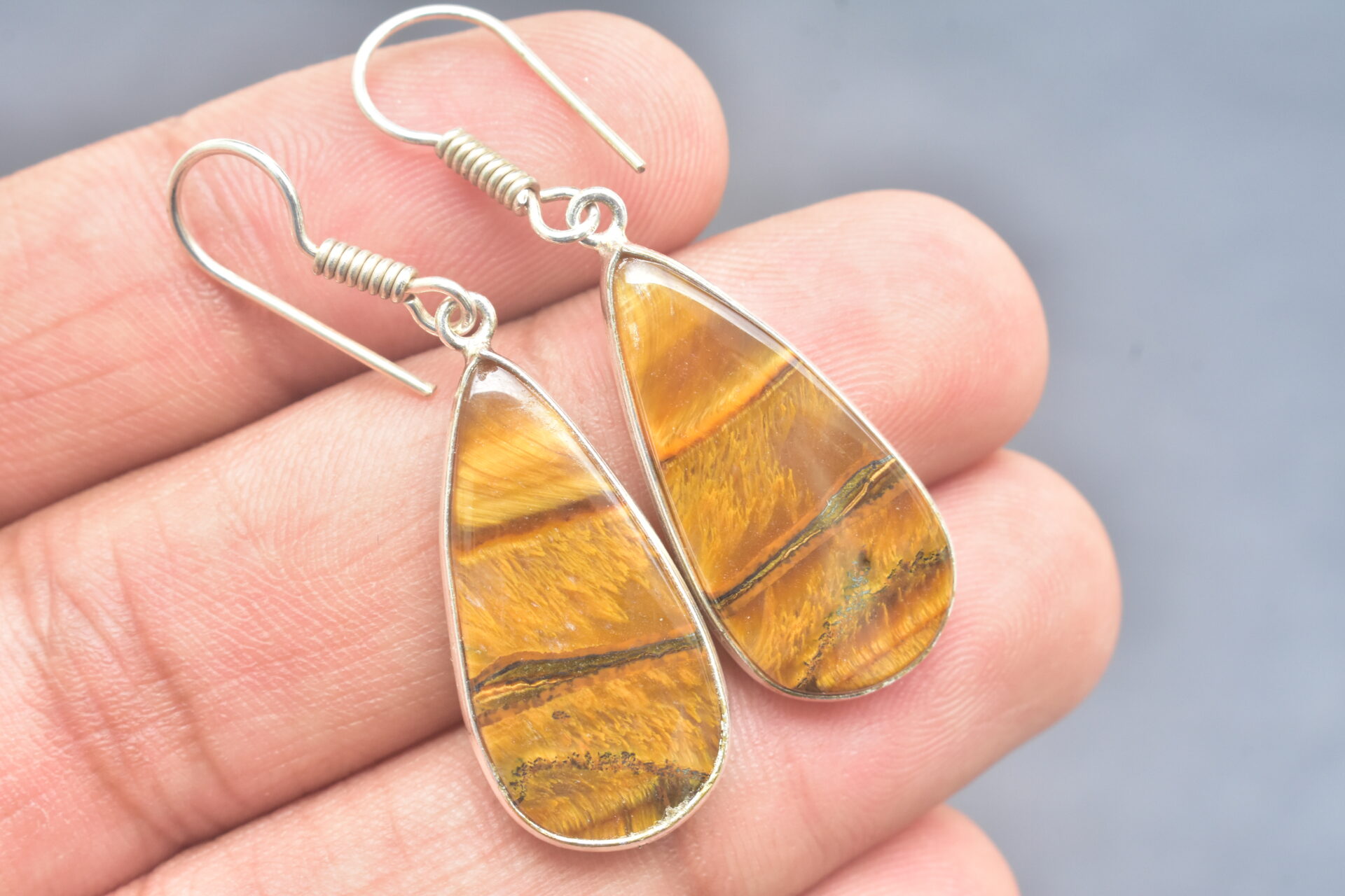 Tiger Cabochon / Plated Silver Earring / For Jewelry / Pear Shape / Loose Gemstone Jewelrys A-228