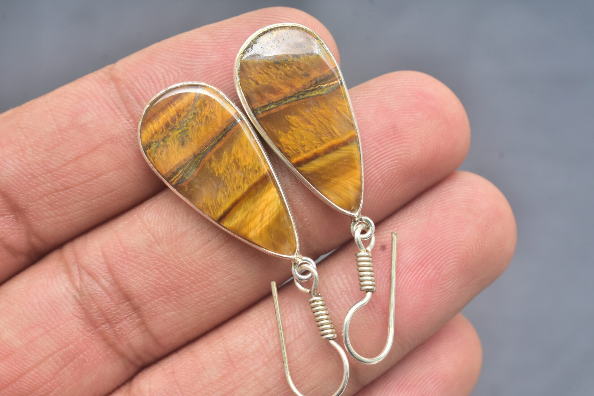 Tiger Cabochon / Plated Silver Earring / For Jewelry / Pear Shape / Loose Gemstone Jewelrys A-228 - Image 4