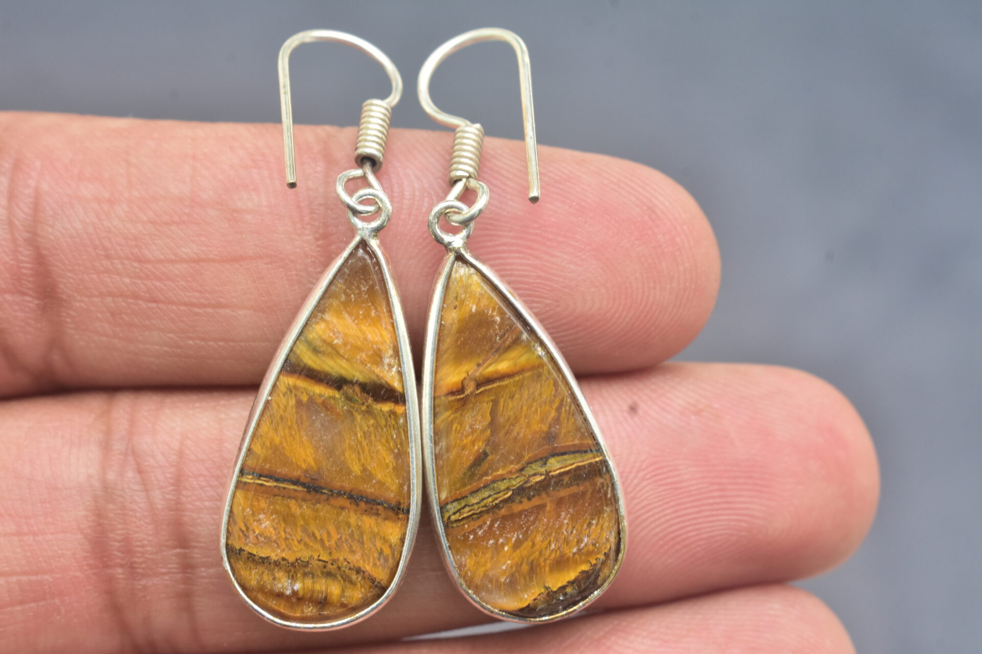 Tiger Cabochon / Plated Silver Earring / For Jewelry / Pear Shape / Loose Gemstone Jewelrys A-228 - Image 5