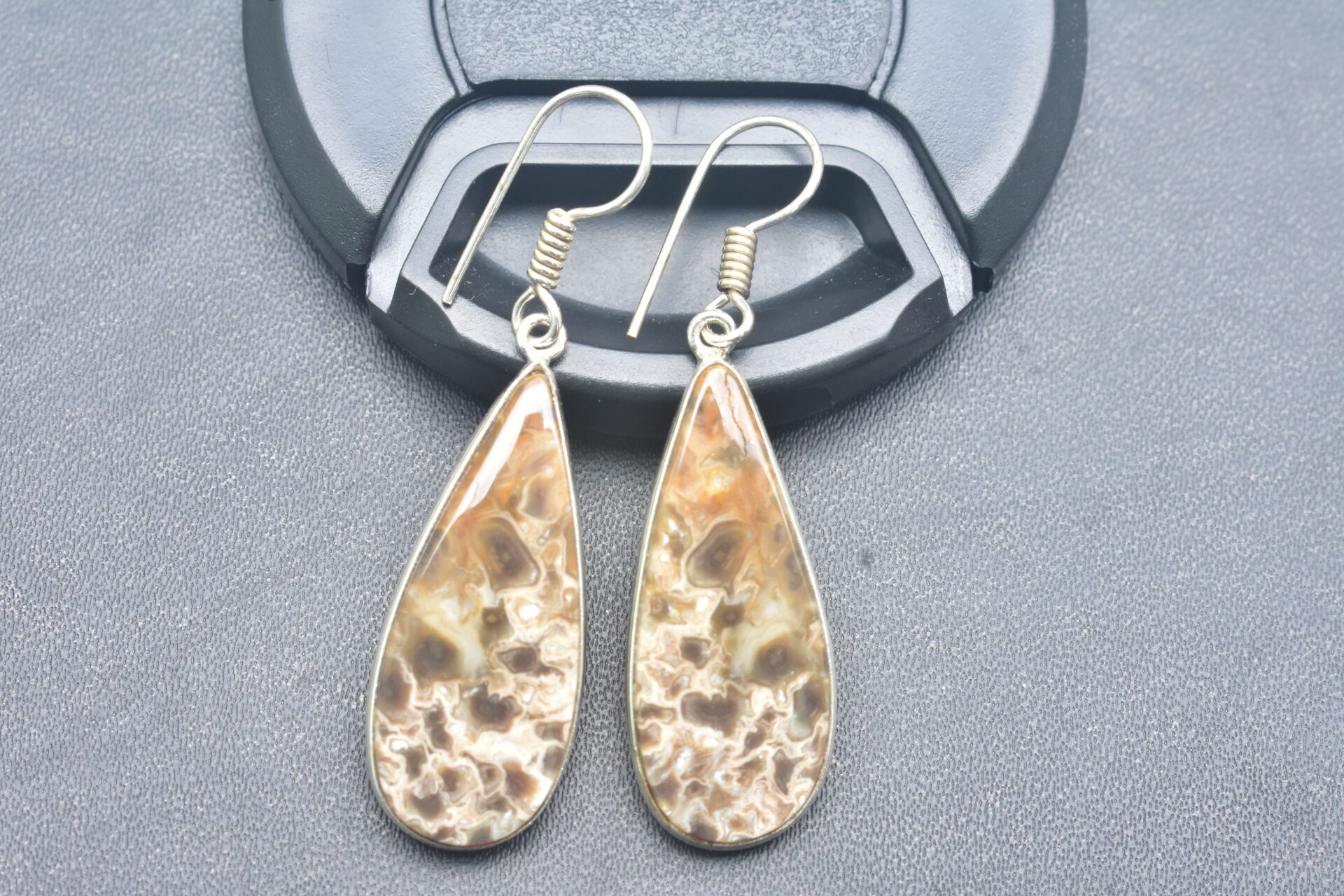 Patrified Fossil Cabochon / Plated Silver Earring / For Jewelry / Pear Shape / Loose Gemstone Jewelrys A-230 - Image 2