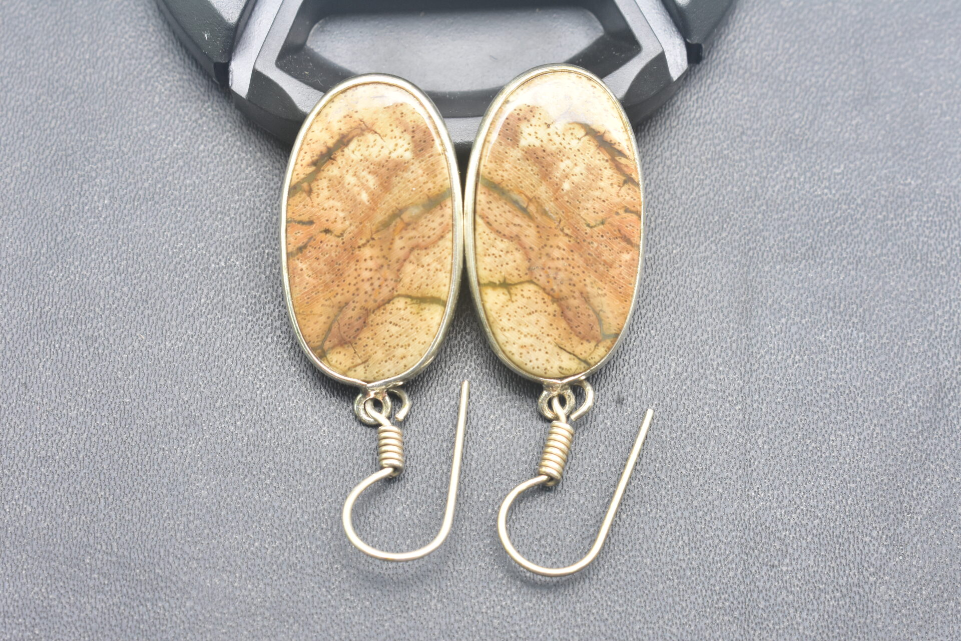 Patrified Fossil Cabochon / Plated Silver Earring / For Jewelry / Oval Shape / Loose Gemstone Jewelrys A-231 - Image 3