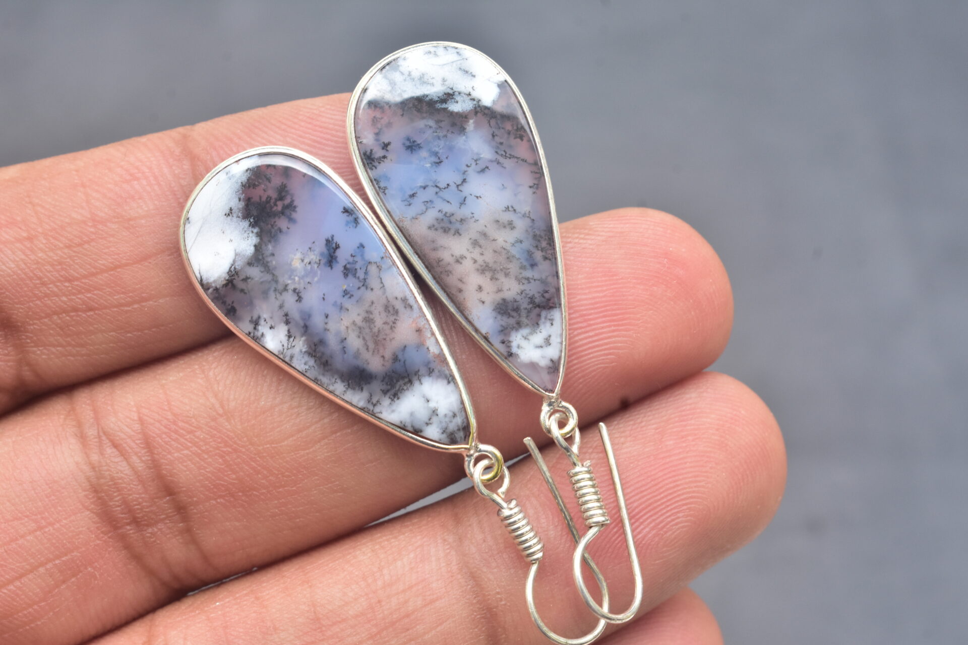 Dendrite Opal Cabochon / Plated Silver Earring / For Jewelry / Pear Shape / Loose Gemstone Jewelrys A-222 - Image 3