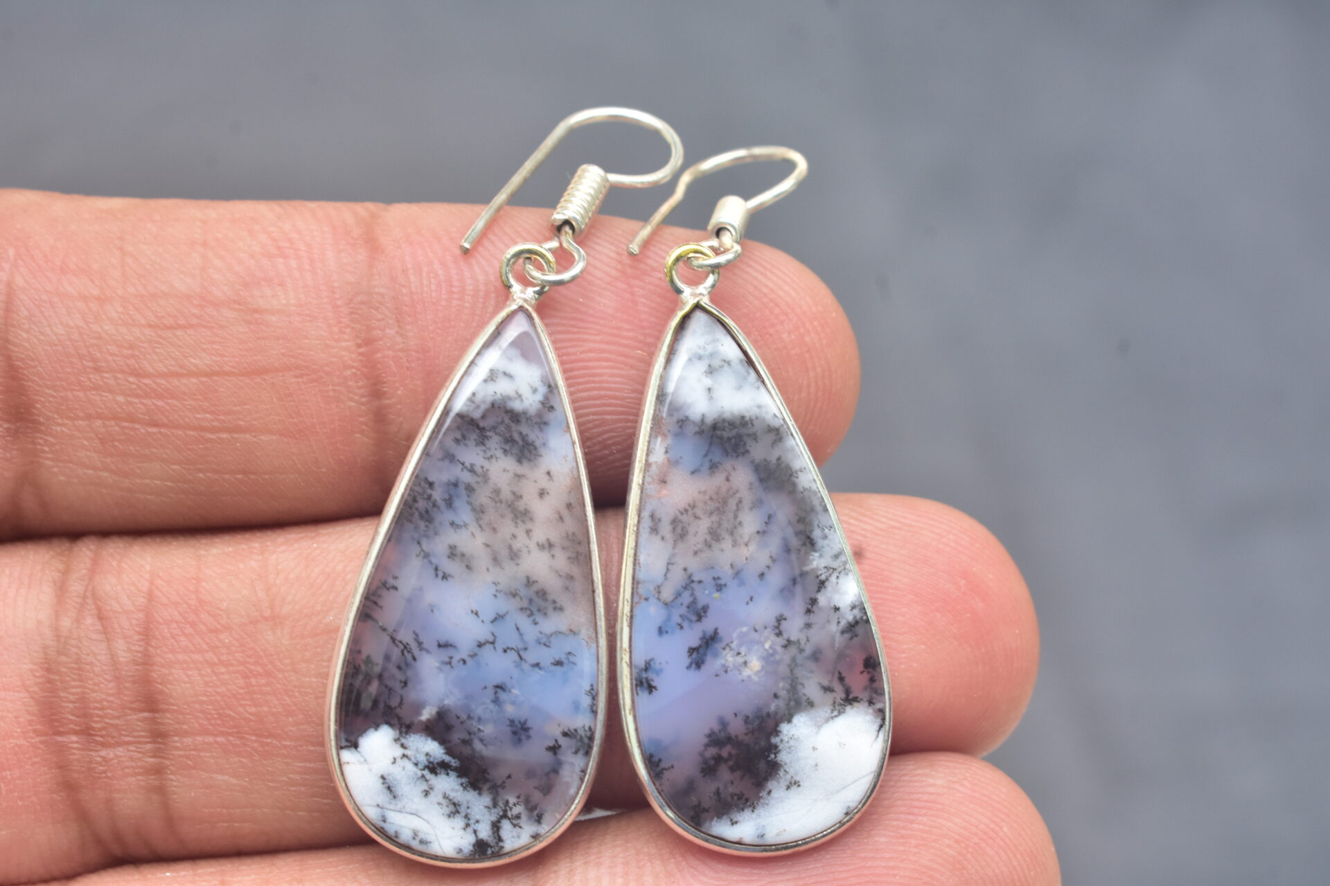 Dendrite Opal Cabochon / Plated Silver Earring / For Jewelry / Pear Shape / Loose Gemstone Jewelrys A-222
