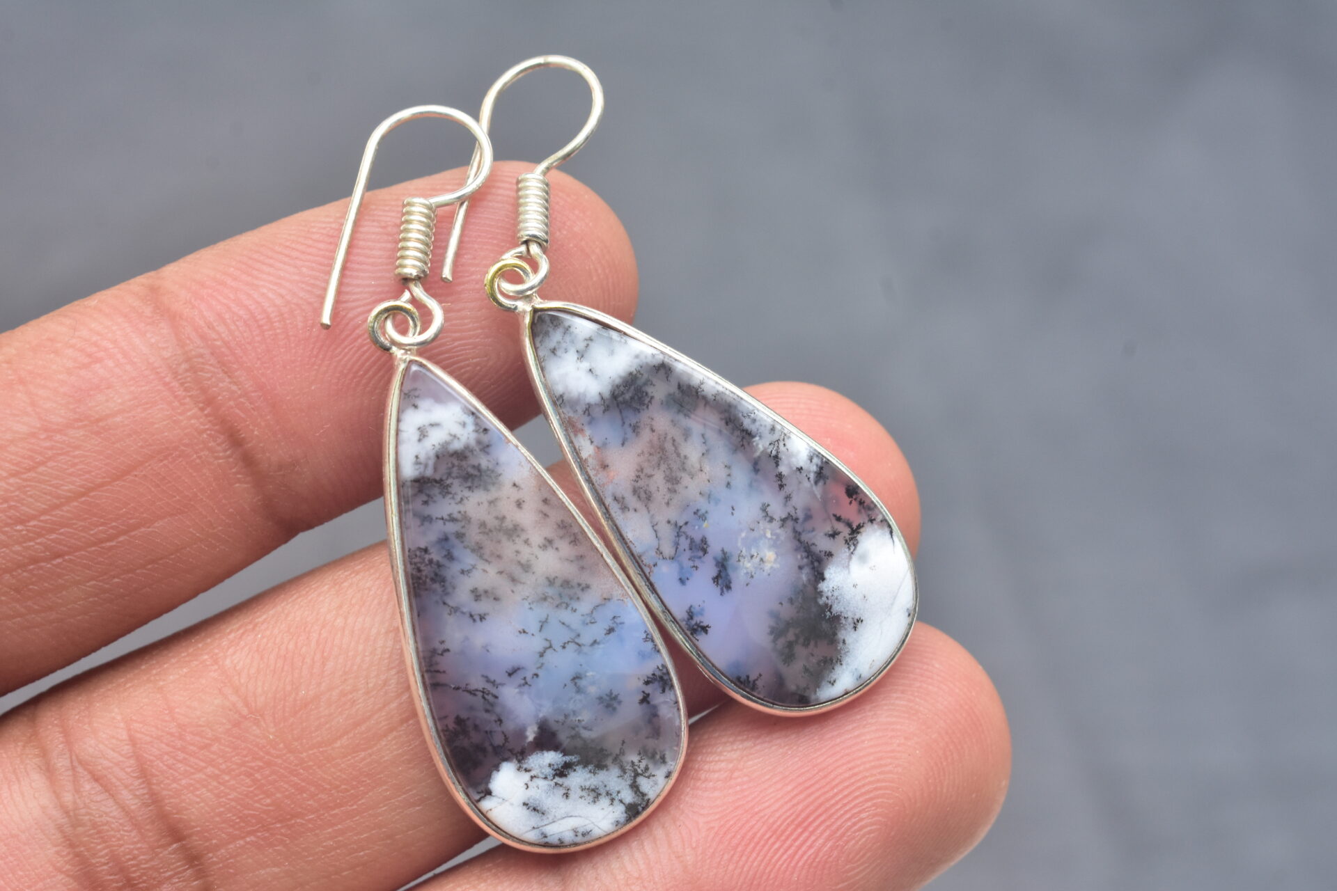 Dendrite Opal Cabochon / Plated Silver Earring / For Jewelry / Pear Shape / Loose Gemstone Jewelrys A-222 - Image 5