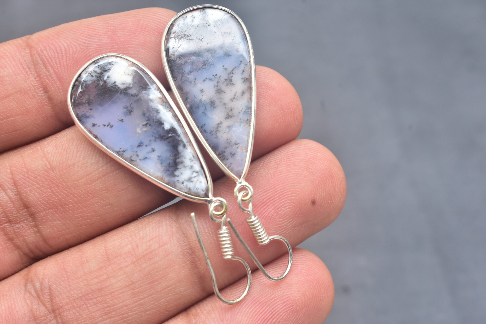 Dendrite Opal Cabochon / Plated Silver Earring / For Jewelry / Pear Shape / Loose Gemstone Jewelrys A-222 - Image 6