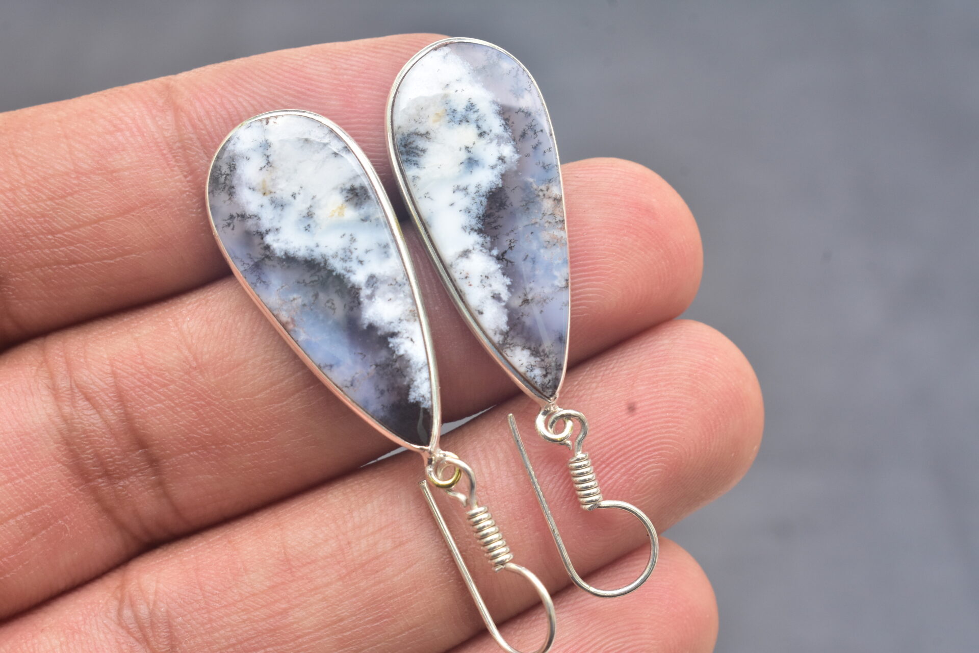 Dendrite Opal Cabochon / Plated Silver Earring / For Jewelry / Pear Shape / Loose Gemstone Jewelrys A-219 - Image 3