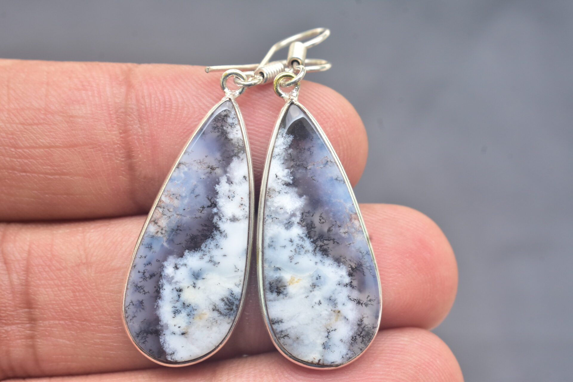 Dendrite Opal Cabochon / Plated Silver Earring / For Jewelry / Pear Shape / Loose Gemstone Jewelrys A-219 - Image 4